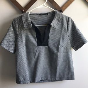 Slightly Cropped Gingham Zip Blouse